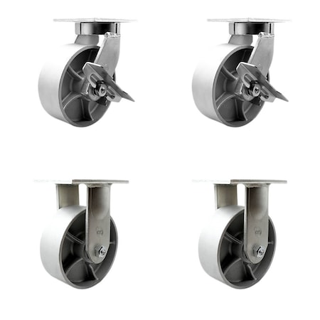 Service Caster 8'' Heavy Duty Semi Steel Cast Iron Wheel Caster Set 2 Brakes 2 Rigid, 4PK CRAN-SCC-KP92S830-SSR-SLB-2-R-2